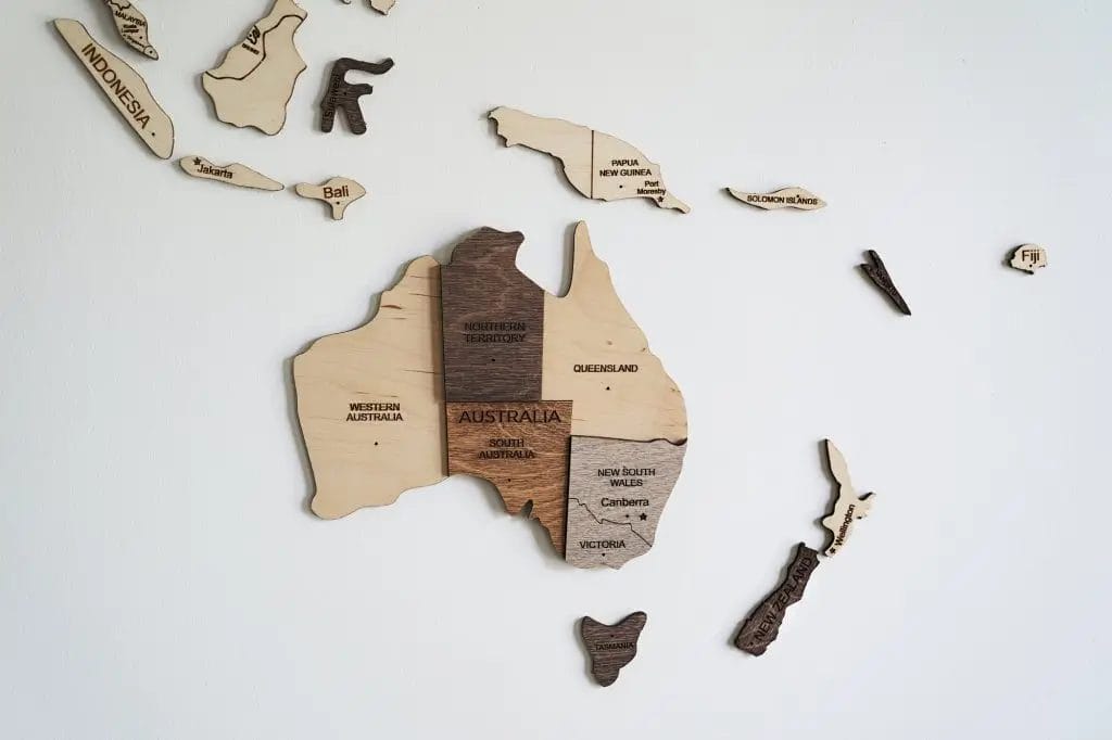 australia map handicraft made of wood